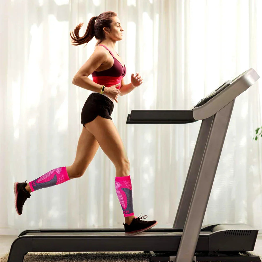 Compression calf sleeves with targeted support and breathable fabric