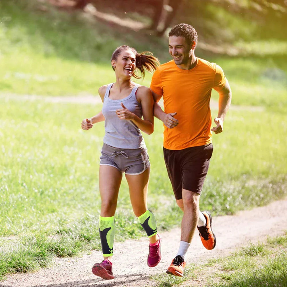 Compression calf sleeves with targeted support and breathable fabric