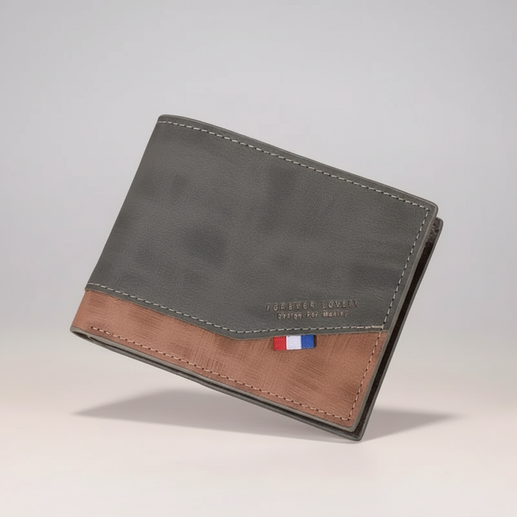 Compact men's wallet with zip closure, card slots and coin pocket