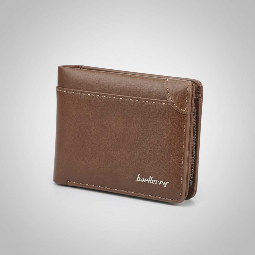 Compact trifold wallet with multiple card slots and zippered coin pocket