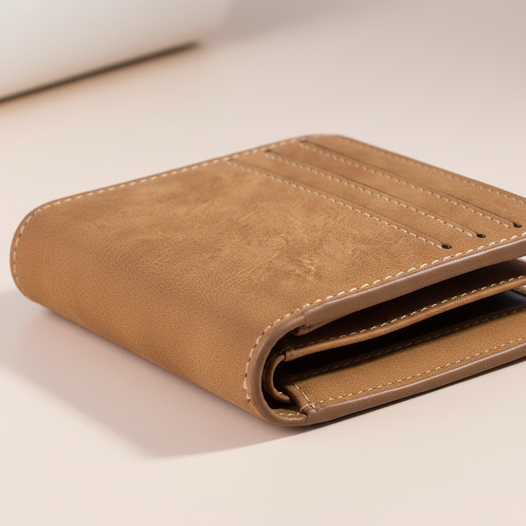 Compact slim vintage wallet with multiple card slots and photo pocket