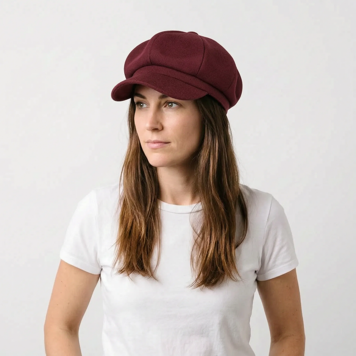 Classic beret hat with peak and solid colour design for cool weather