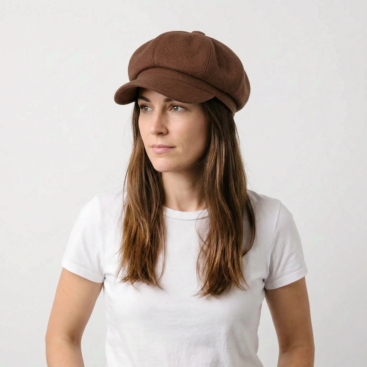 Classic beret hat with peak and solid colour design for cool weather
