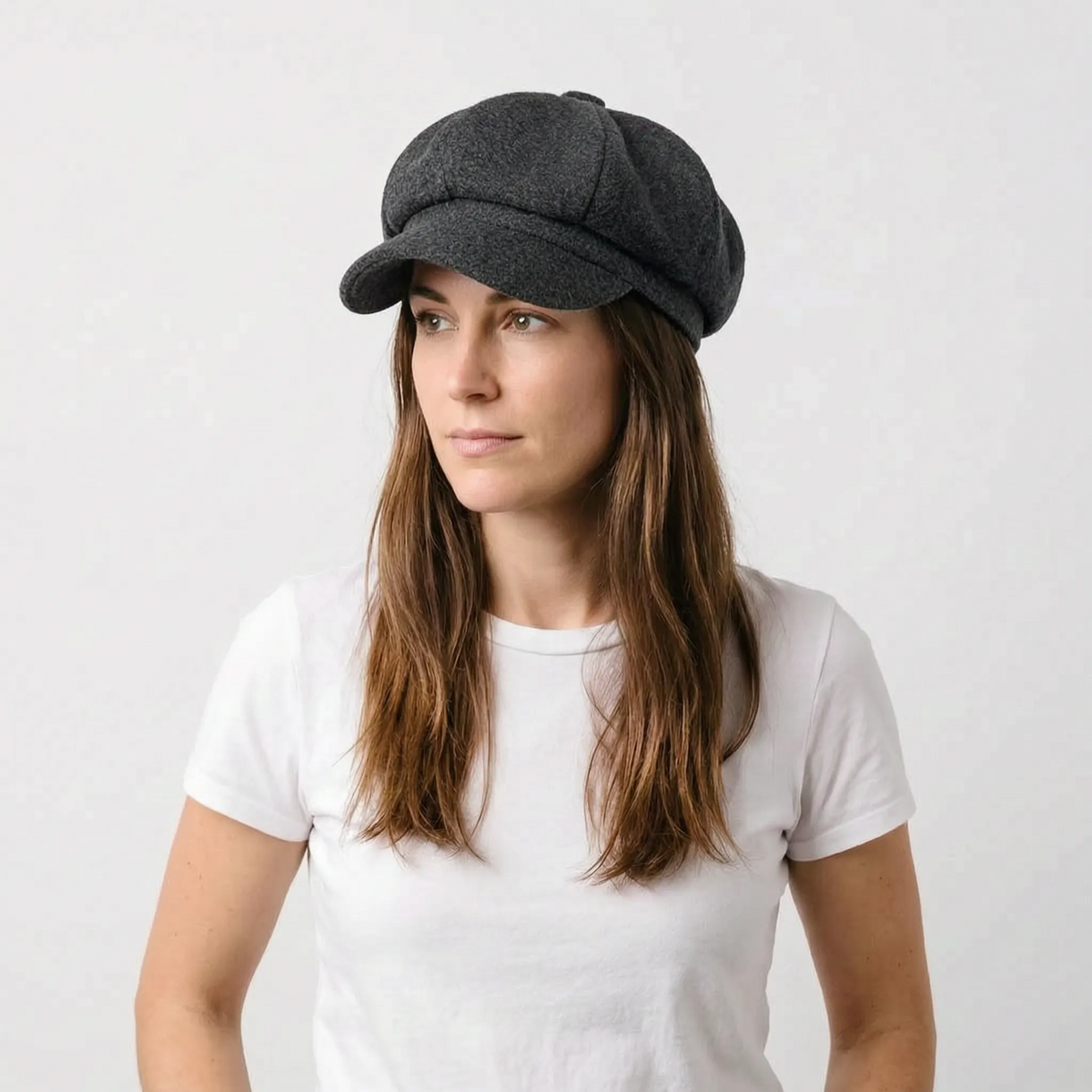 Classic beret hat with peak and solid colour design for cool weather