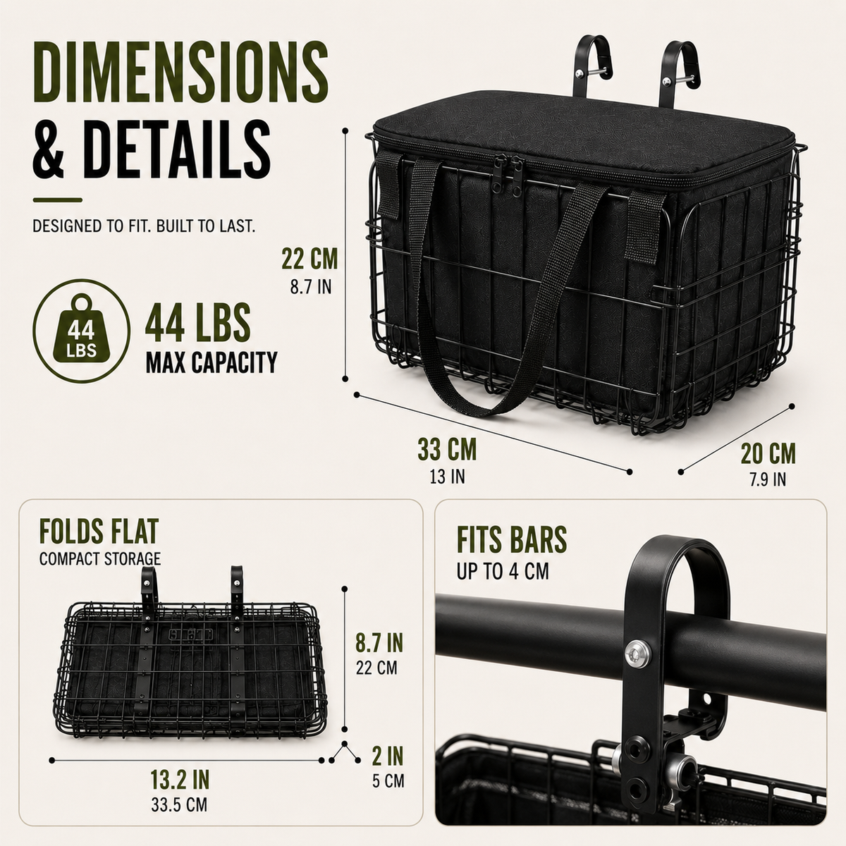 Thrives Outdoor | Veldrix Large Capacity Front and Rear Bike Basket