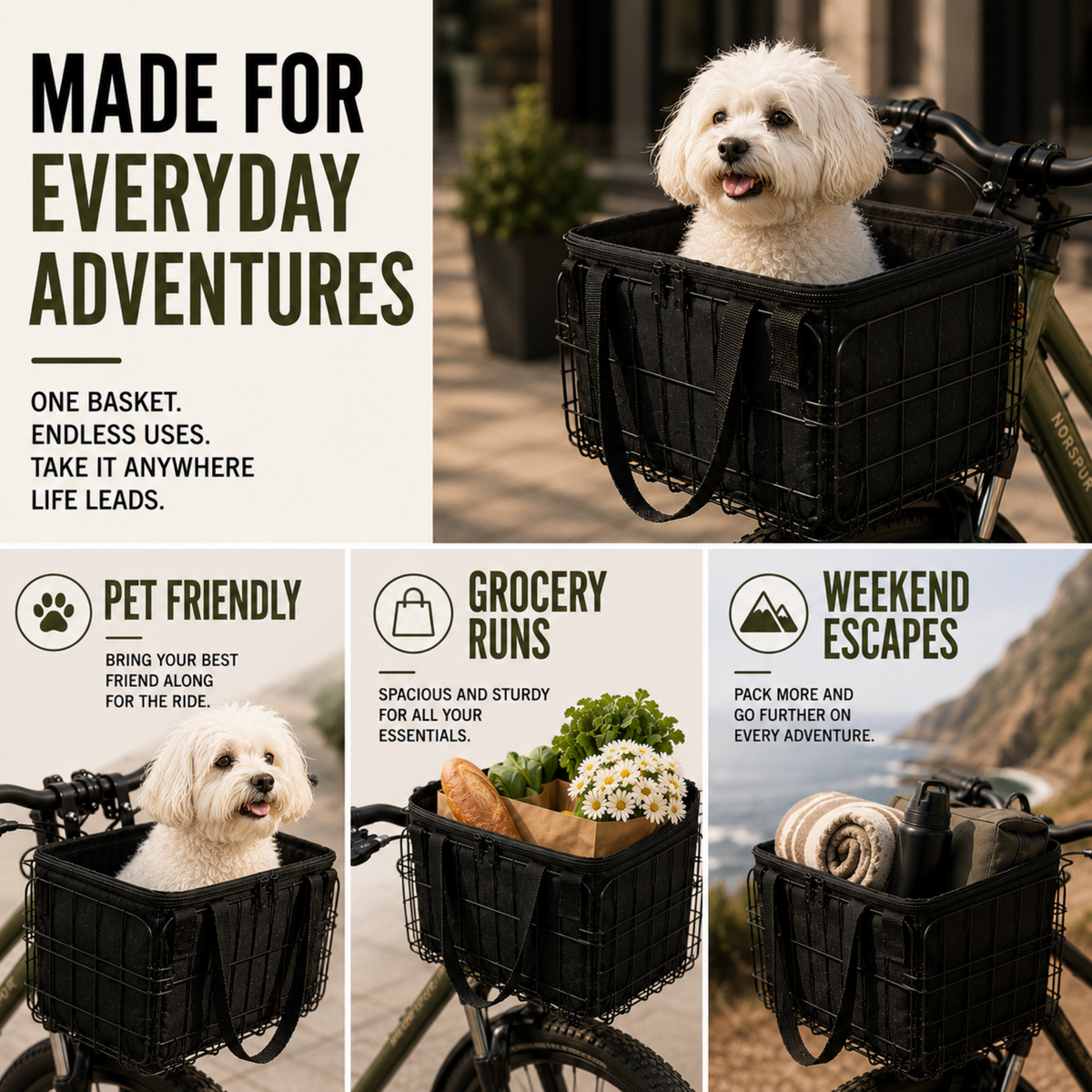 Thrives Outdoor | Veldrix Large Capacity Front and Rear Bike Basket
