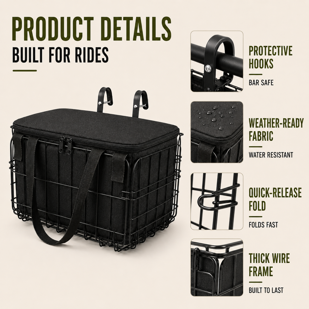 Thrives Outdoor | Veldrix Large Capacity Front and Rear Bike Basket