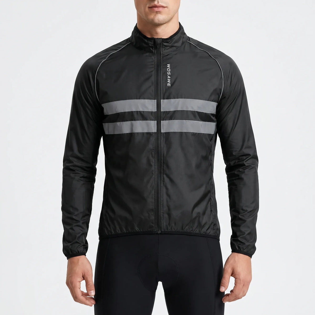 Lightweight cycling windbreaker with reflective stripes and wind-resistant shell