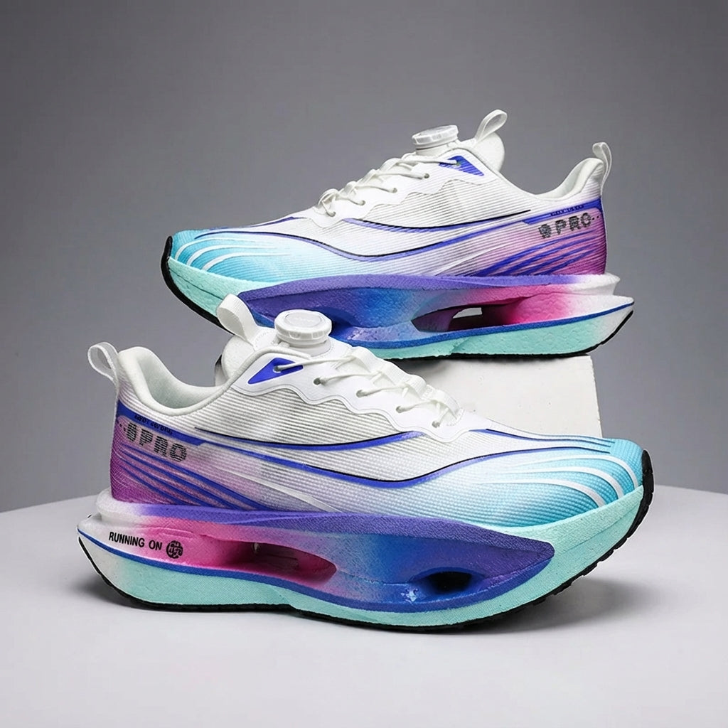 Lightweight carbon plate running shoe with breathable upper and responsive cushioning