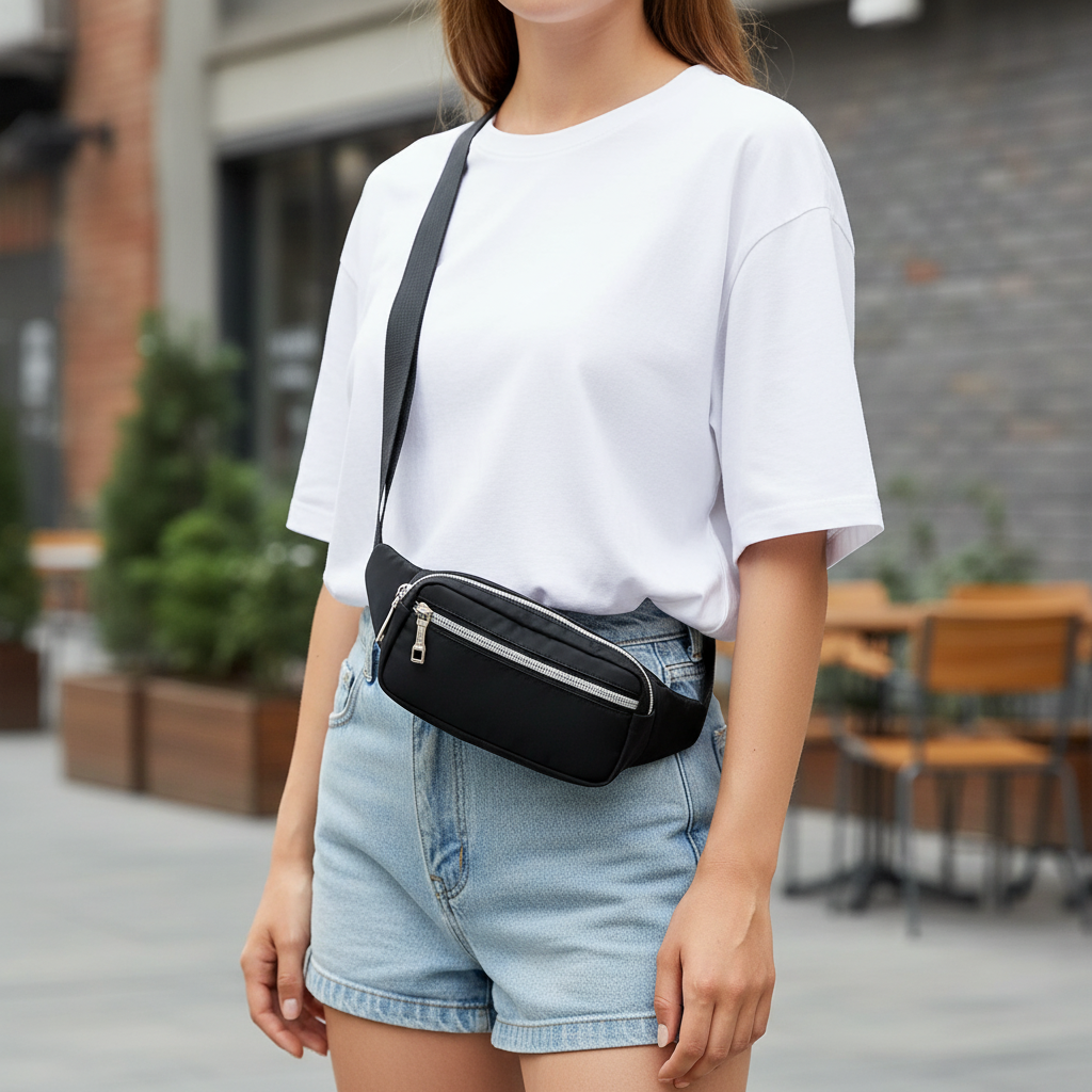 Unisex canvas waist pack with multiple secure pockets and adjustable strap