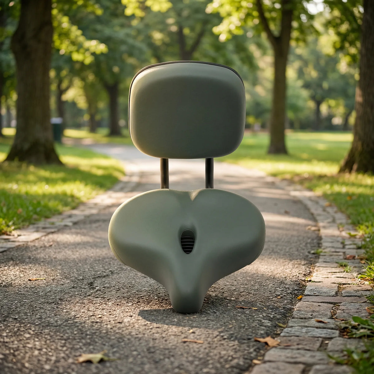 Extra wide padded bike seat with backrest and pressure relief channel