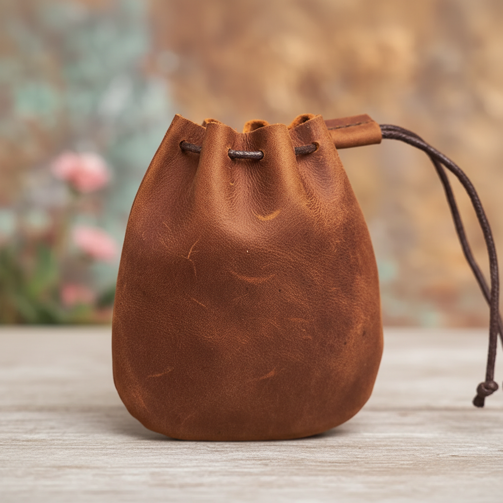 Vintage drawstring coin pouch with compact pocket-friendly design