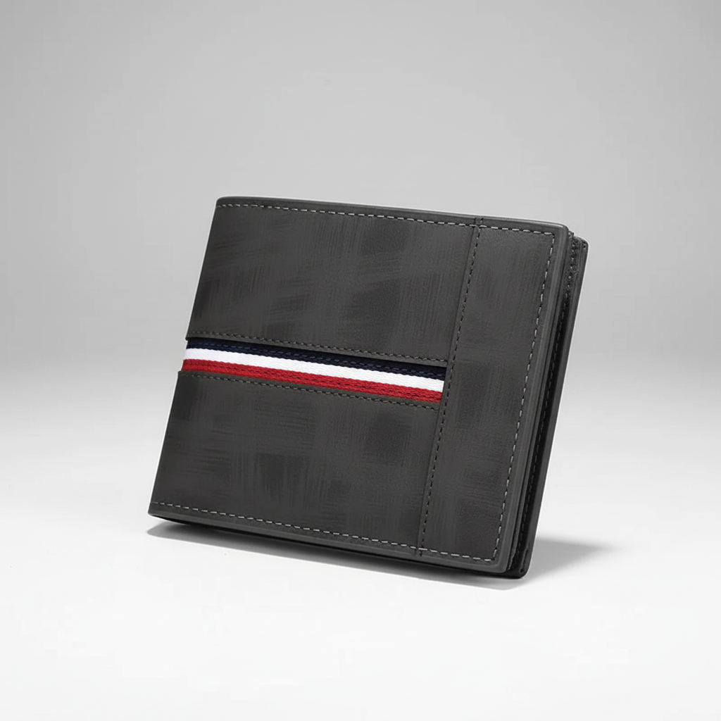 Slim short bifold wallet with coin pocket and multiple card slots