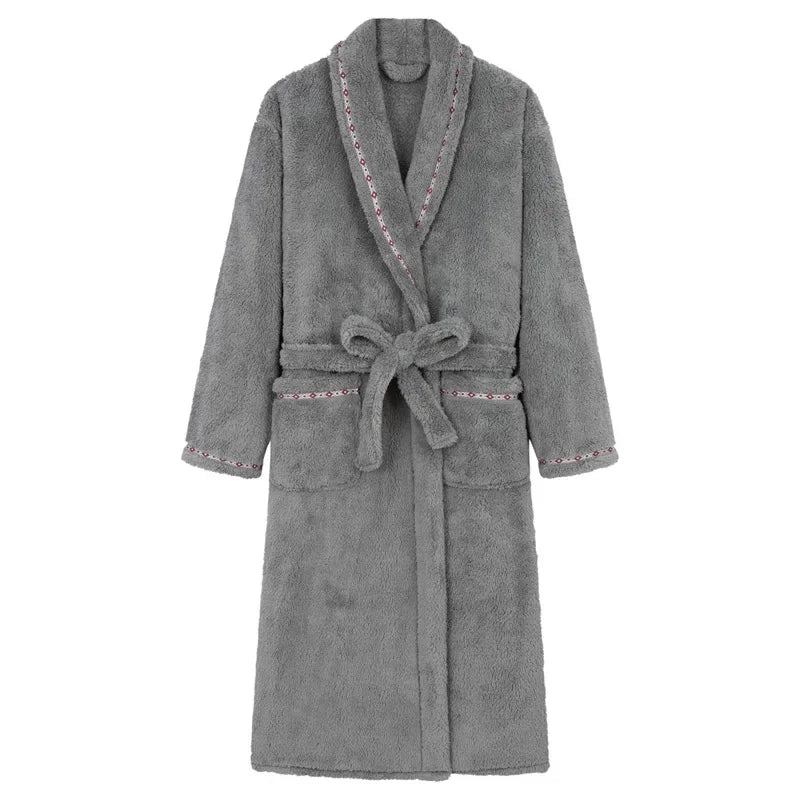 Long plush bathrobe with hotel-inspired shawl collar and deep pockets