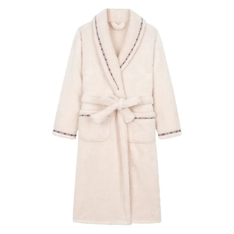 Long plush bathrobe with hotel-inspired shawl collar and deep pockets