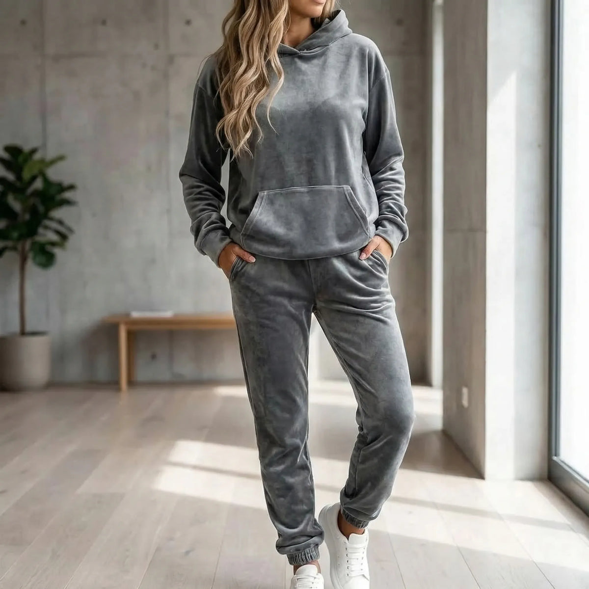 Hooded loungewear tracksuit 2-piece set with oversized hoodie and tapered joggers