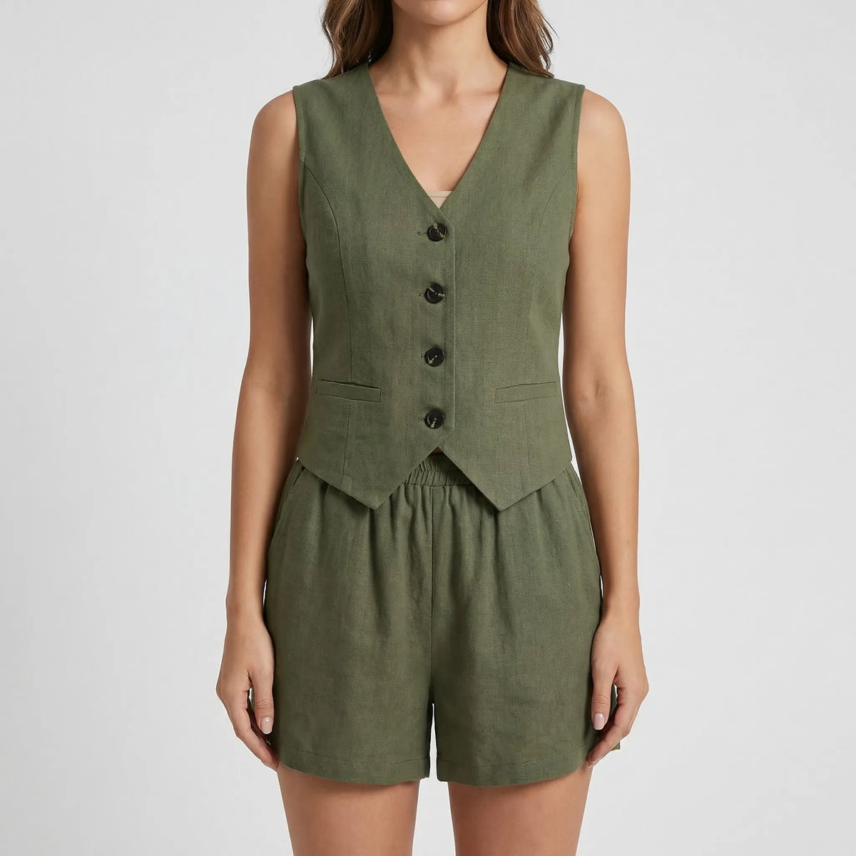 Women's sleeveless vest and high-waist shorts co-ord set
