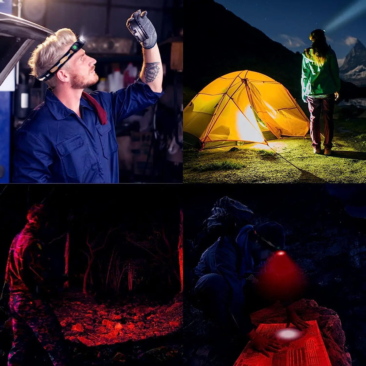 Rechargeable LED headlamp with red night mode and waterproof design