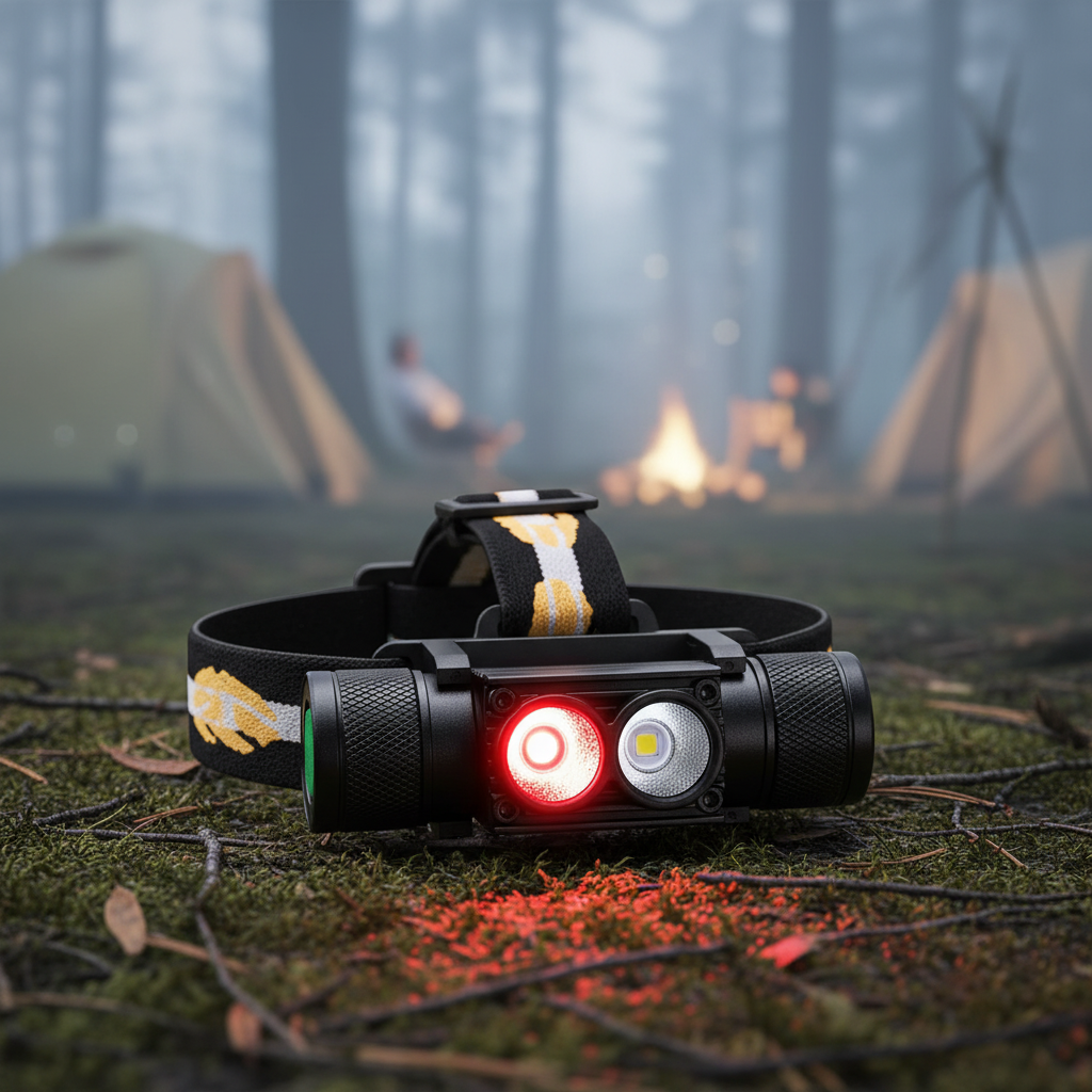 Rechargeable LED headlamp with red night mode and waterproof design