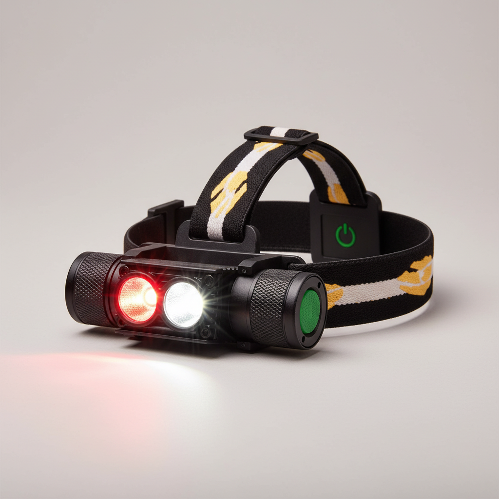 Rechargeable LED headlamp with red night mode and waterproof design