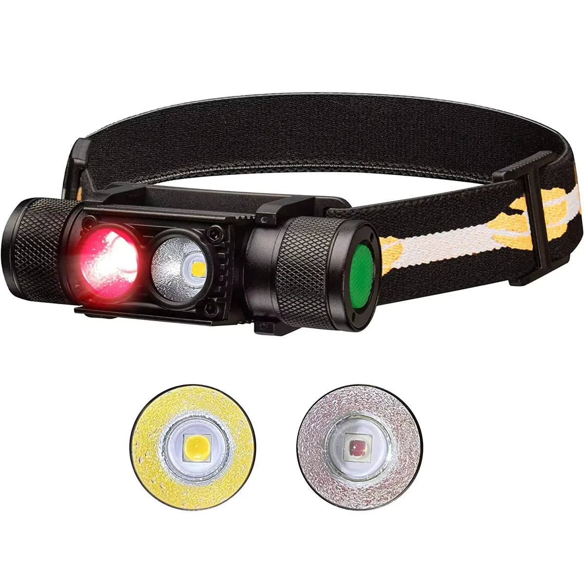 Rechargeable LED headlamp with red night mode and waterproof design