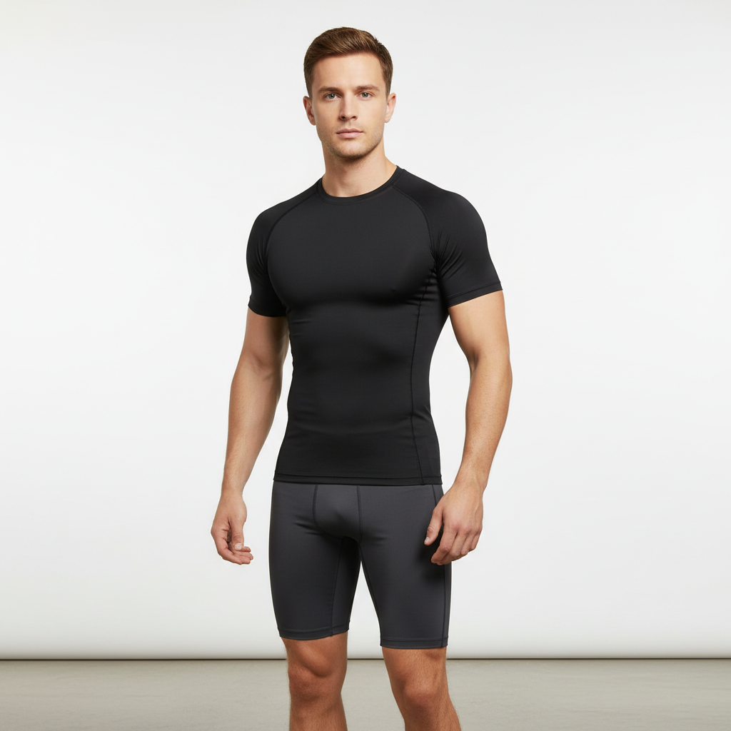 Men's short sleeve compression t-shirt with quick-dry moisture wicking