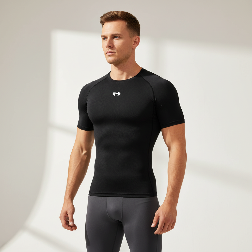 Men's short sleeve compression t-shirt with quick-dry moisture wicking
