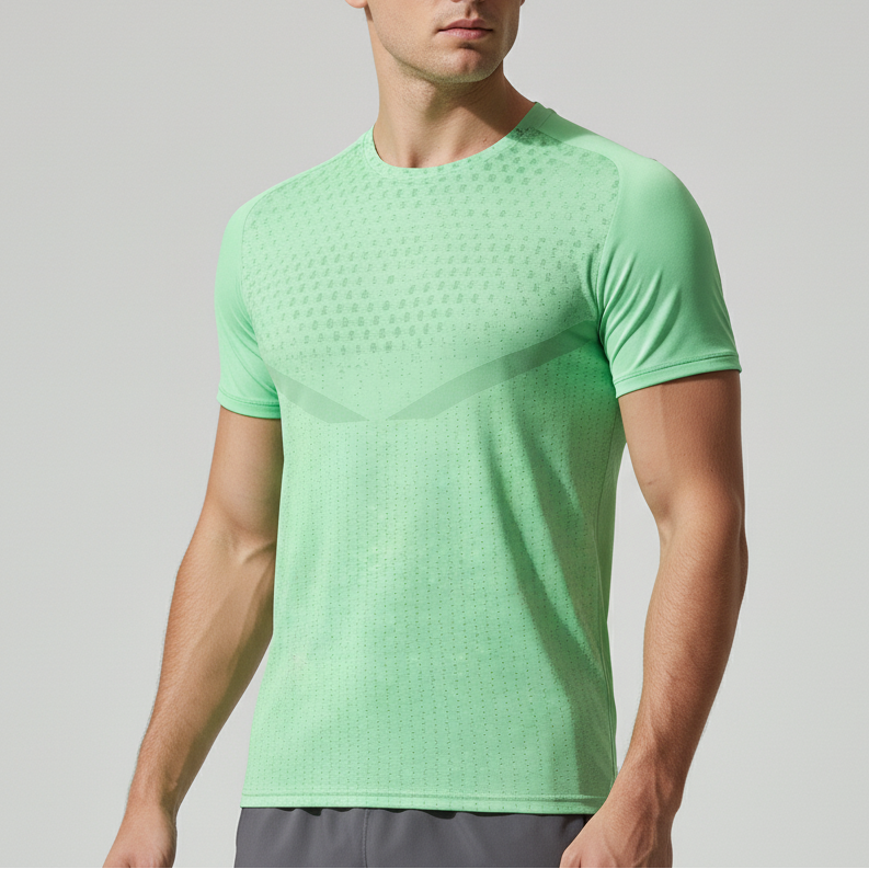 Men's short sleeve crew training shirt with quick-dry breathable fabric