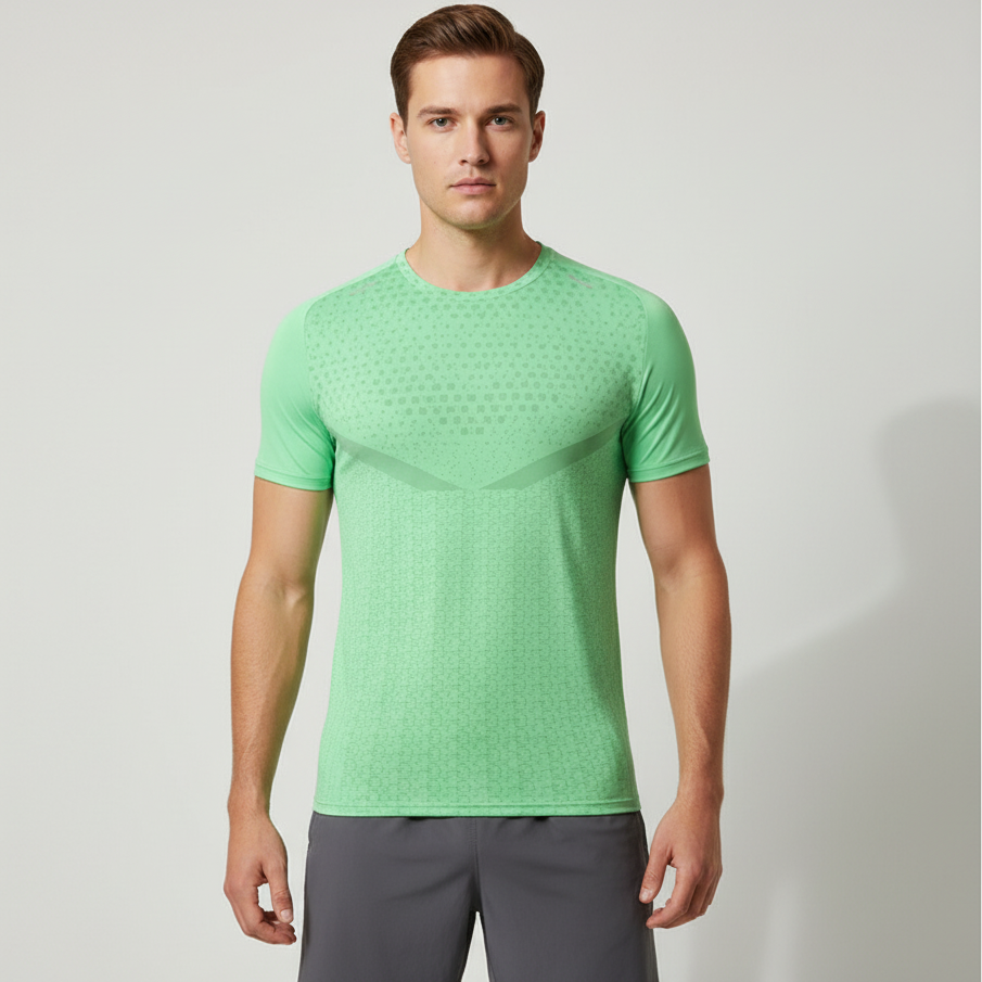 Men's short sleeve crew training shirt with quick-dry breathable fabric