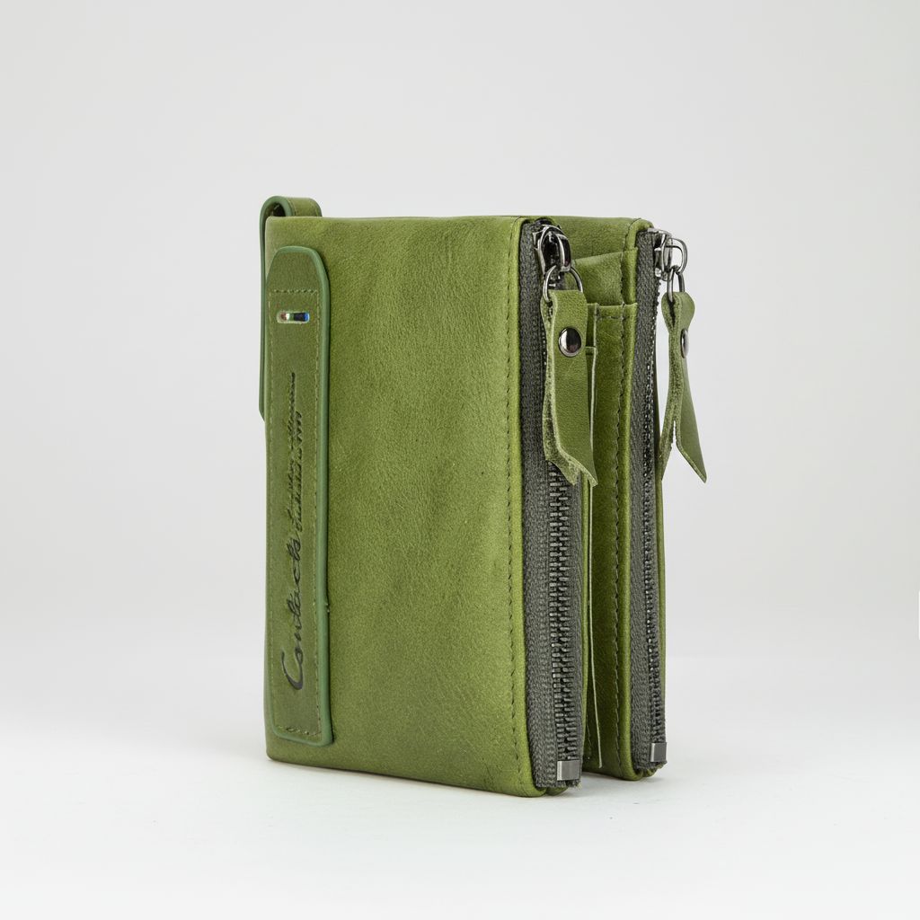 Compact vintage men's coin wallet with zipper and snap closure