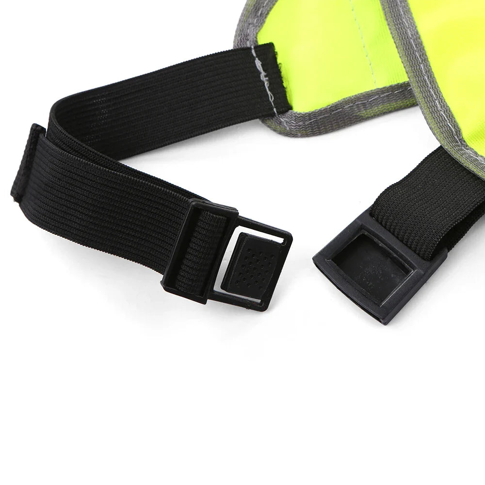 High-visibility reflective running vest with V-harness design and adjustable clips