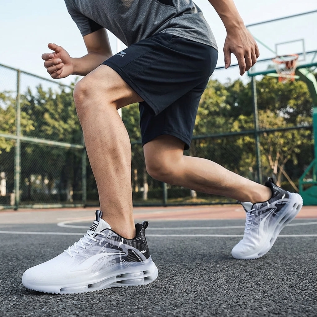 Men's low cut basketball sneakers with breathable mesh and non-slip sole