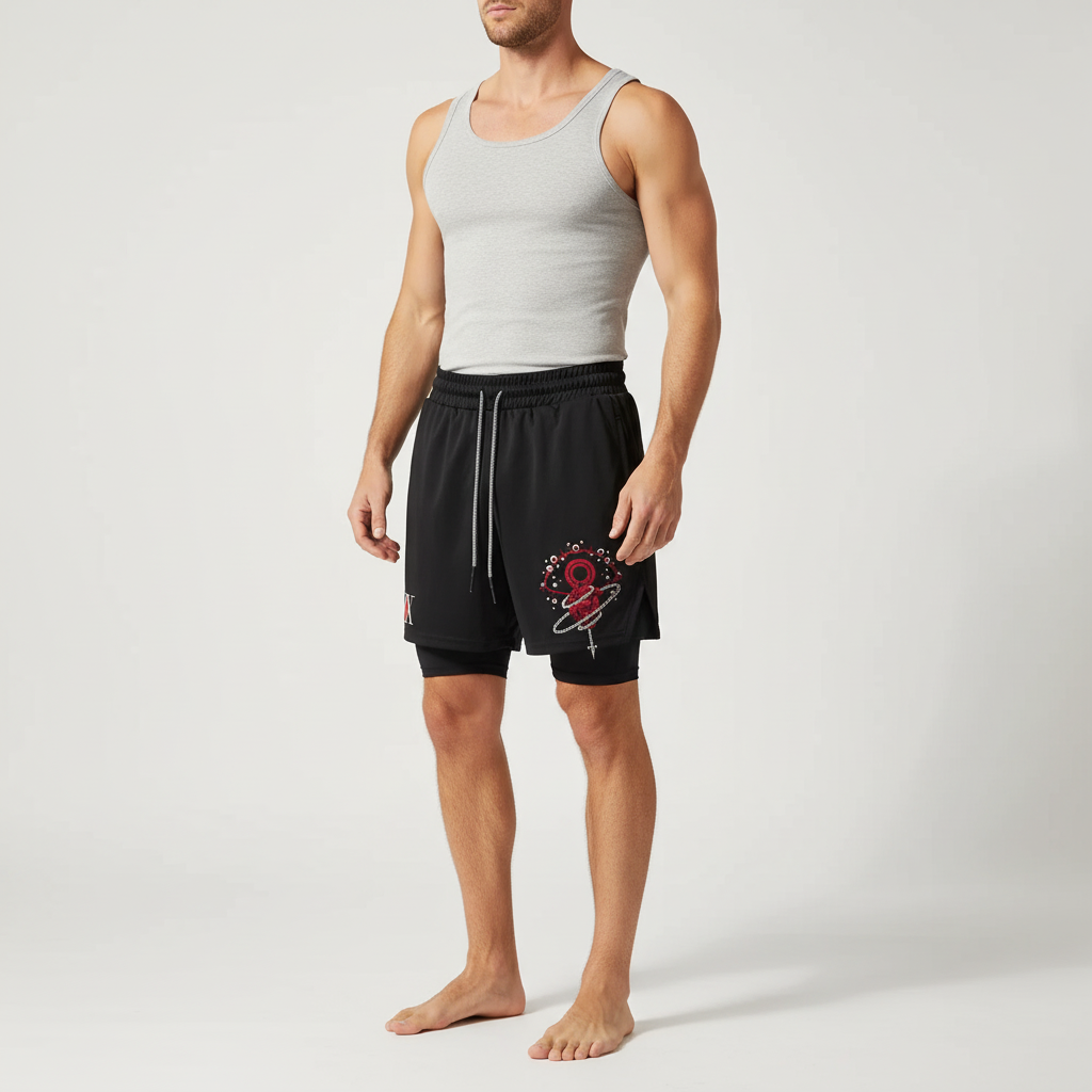 Men's 2-in-1 training shorts with compression inner layer