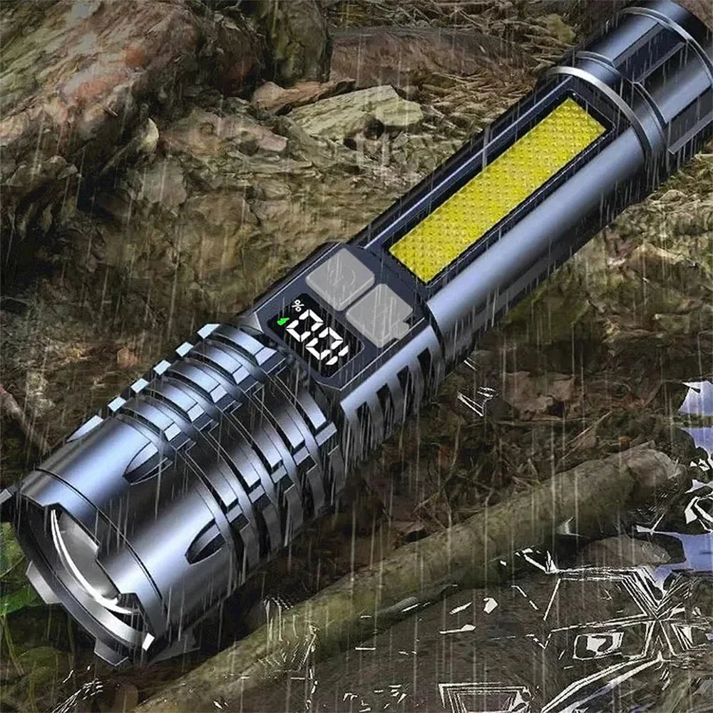 High power rechargeable LED torch with COB side light and waterproof design