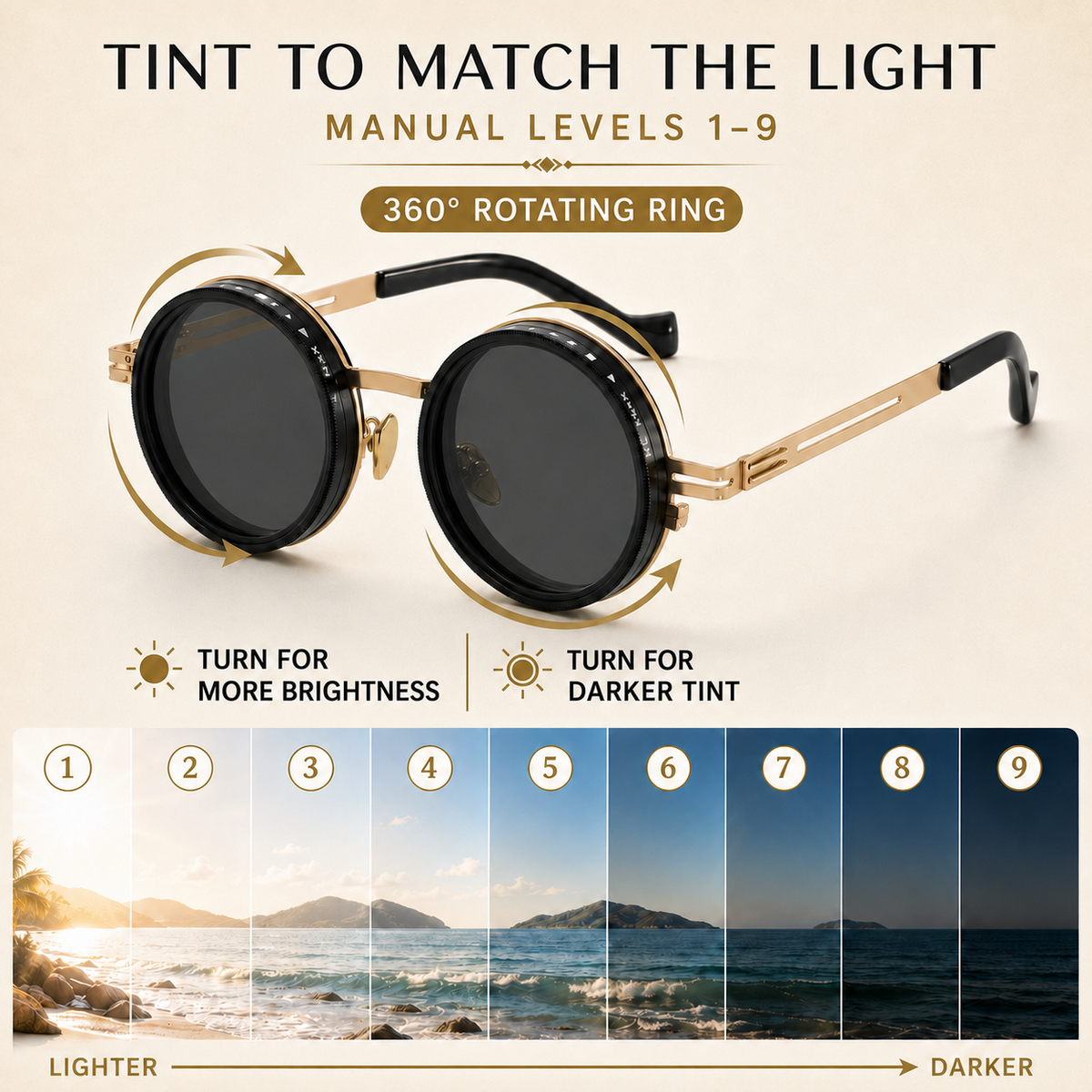 Thrives Outdoor | Vortexyn Round Punk Steampunk Dimming Sunglasses