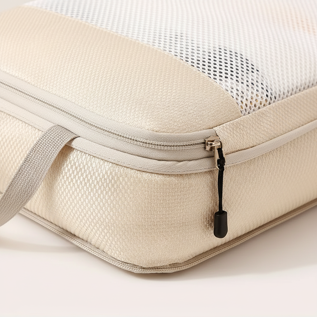 Three piece compression packing cubes with mesh panels for travel organisation