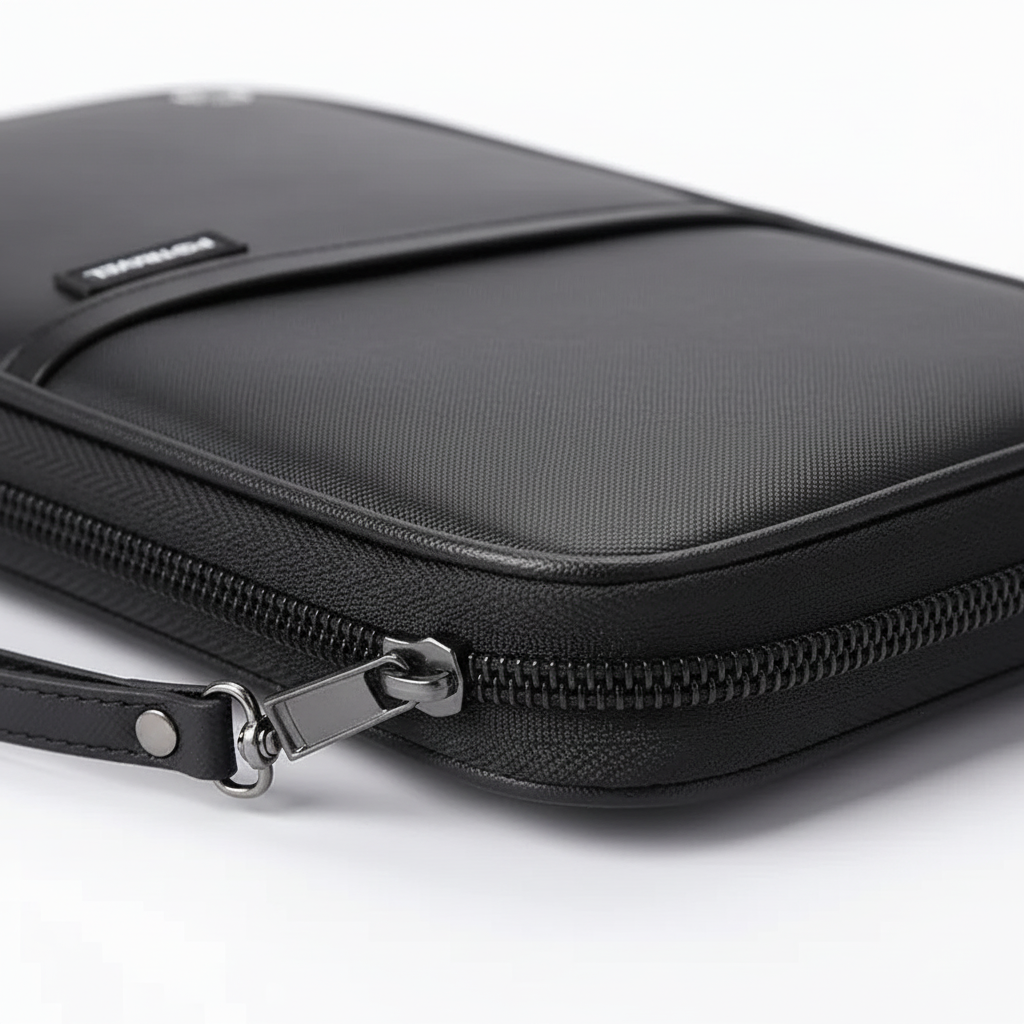 Compact travel organiser with RFID blocking for passport and cards
