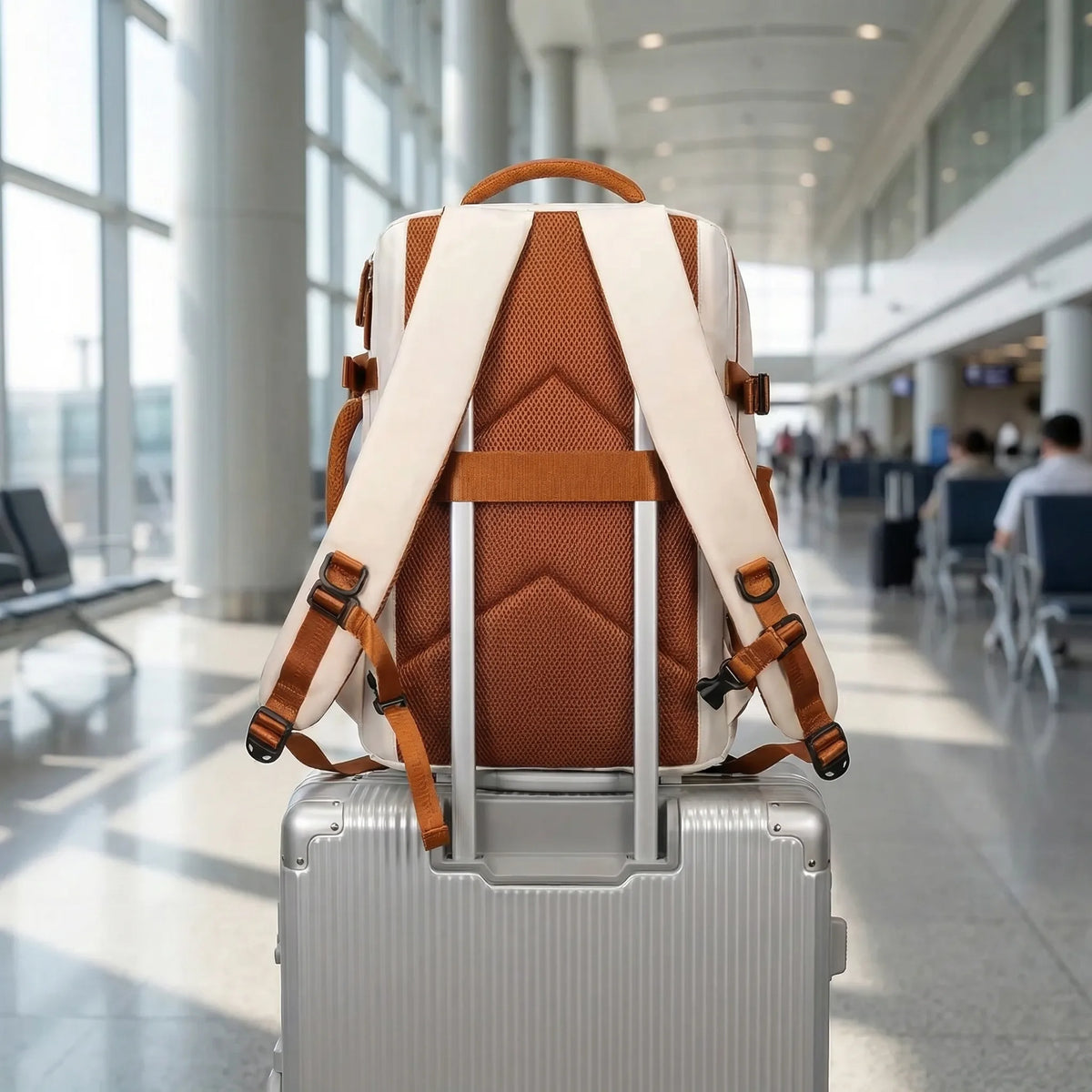 Women's multi-compartment travel backpack with shoe compartment and laptop pocket