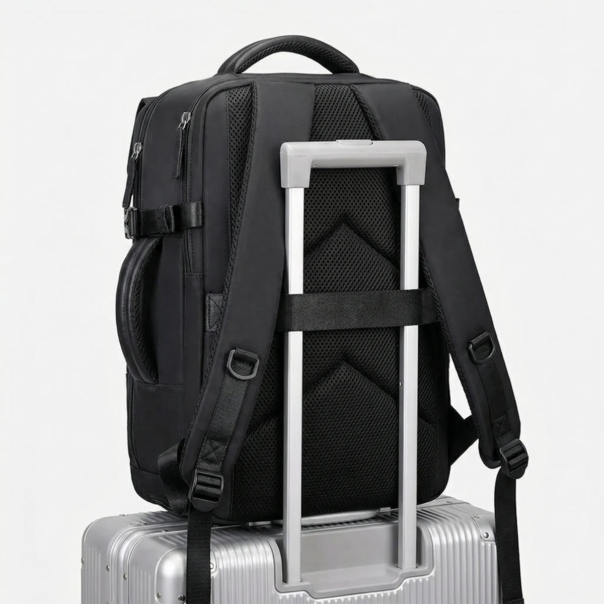 Women's multi-compartment travel backpack with shoe compartment and laptop pocket