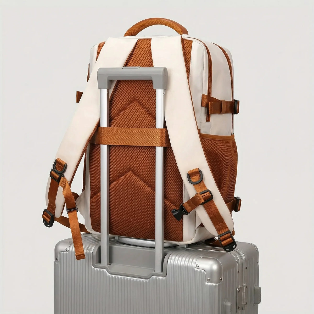 Women's multi-compartment travel backpack with shoe compartment and laptop pocket