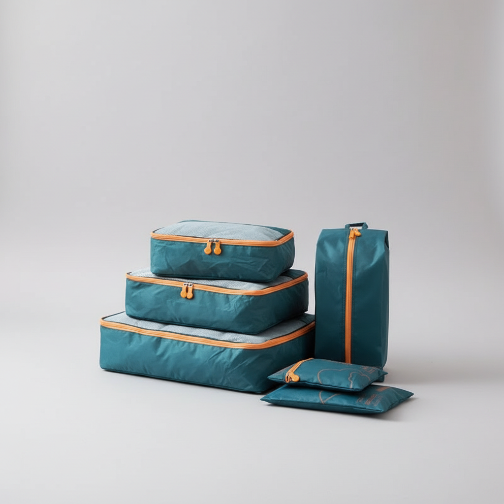 Waterproof packing cube set with mesh panels and zippered closures