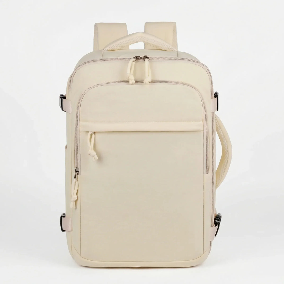 Compact travel backpack with water-resistant exterior and dedicated laptop compartment