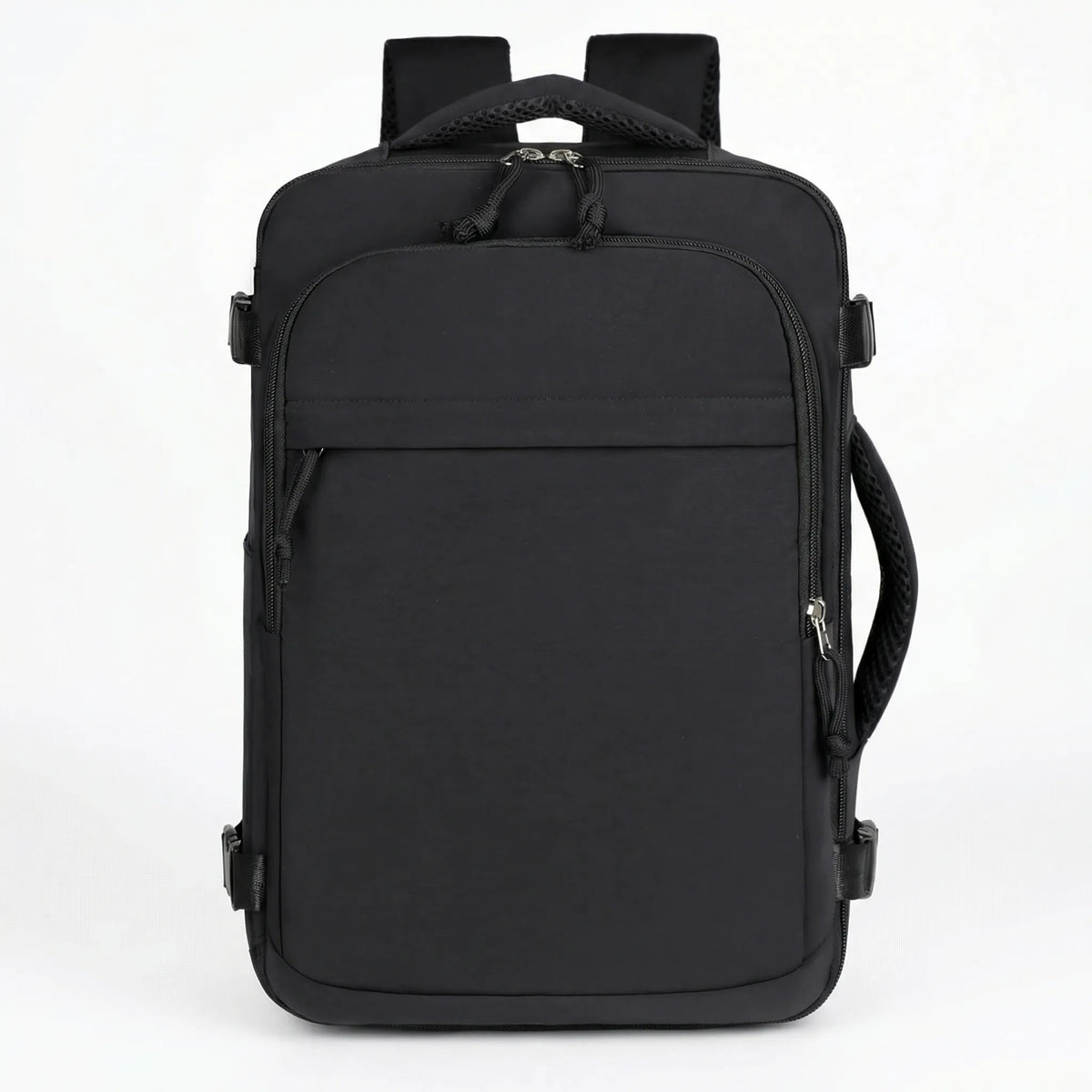 Compact travel backpack with water-resistant exterior and dedicated laptop compartment