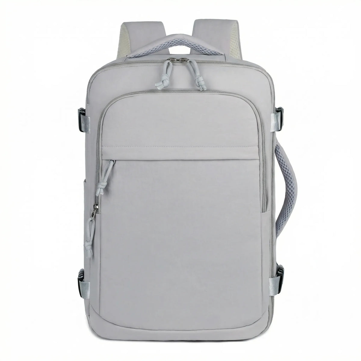 Compact travel backpack with water-resistant exterior and dedicated laptop compartment