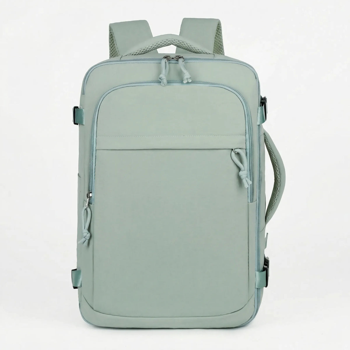 Compact travel backpack with water-resistant exterior and dedicated laptop compartment