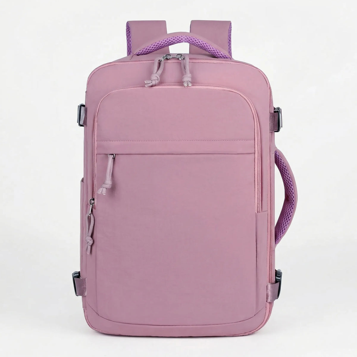 Compact travel backpack with water-resistant exterior and dedicated laptop compartment