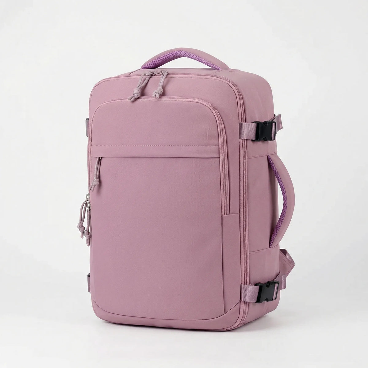 Compact travel backpack with water-resistant exterior and dedicated laptop compartment