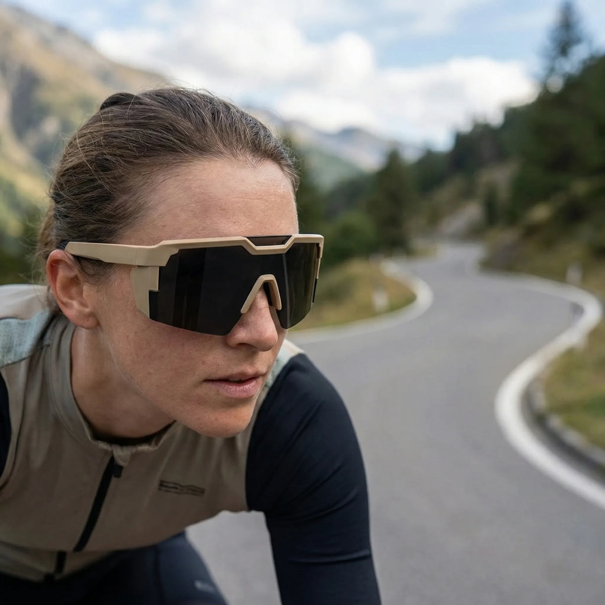 Wraparound shield-lens sports sunglasses with Z87 impact resistance