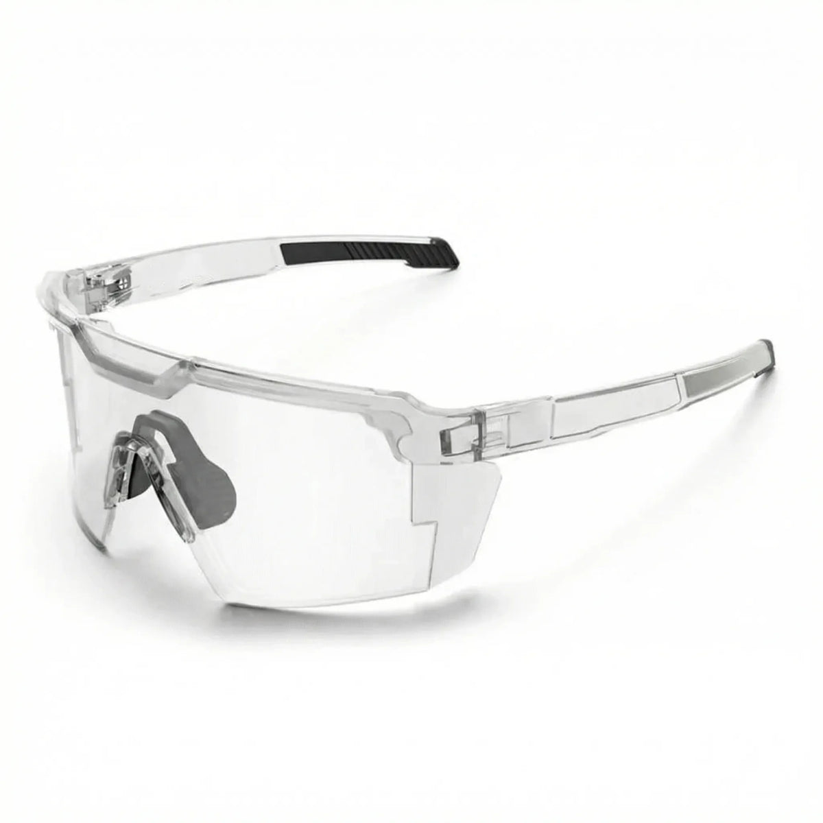 Wraparound shield-lens sports sunglasses with Z87 impact resistance