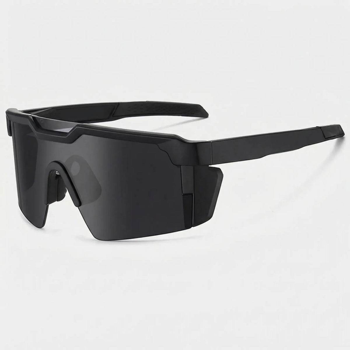 Wraparound shield-lens sports sunglasses with Z87 impact resistance